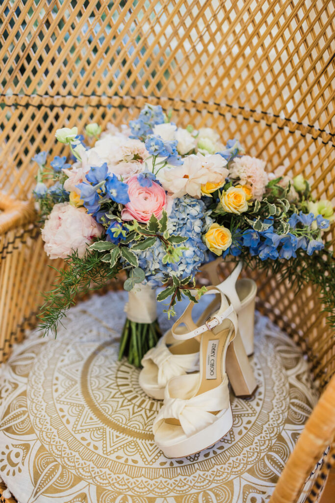 Bridal bouquet paired with white heels